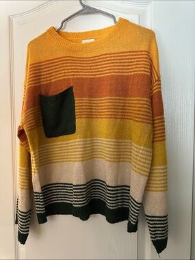BiBi Multicolor Striped Crewneck Sweater with Dark Green Pocket